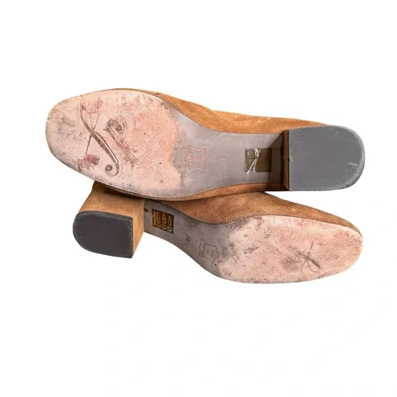 FREE PEOPLE rare Chelsea 38 US 7.5 Suede Chestnut Embroidered Ankle Zip Boots S5 - Picture 4 of 12